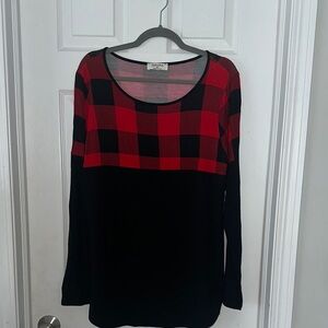 Red and Black Plaid Long Sleeve Top